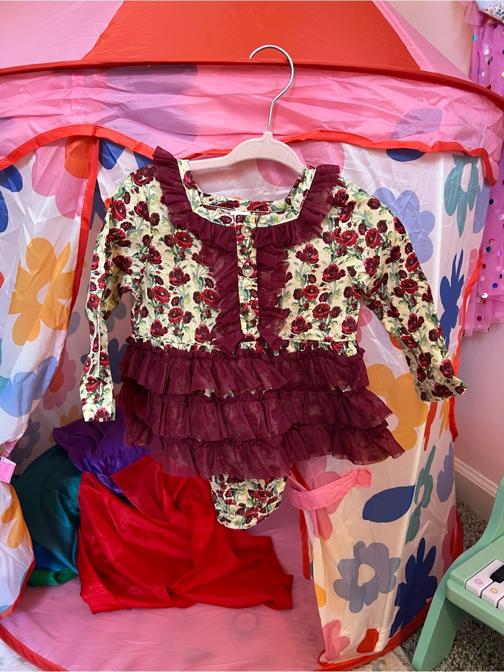 kate quinn Burgundy Floral Ruffle One-Piece